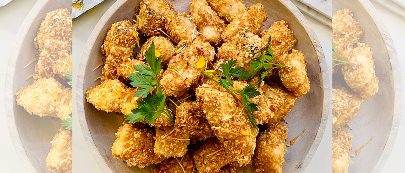 COCONUT ALMOND FISH WITH COCKTAIL SAUCE