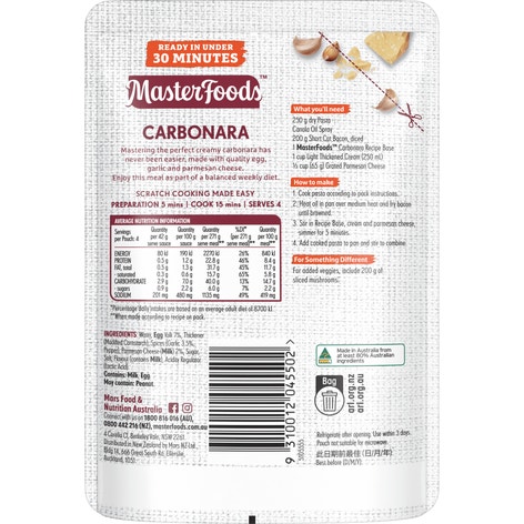 MasterFoods Carbonara Recipe Base 170g