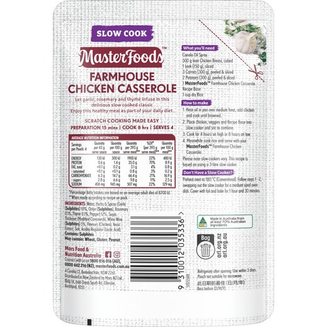MasterFoods Farmhouse Chicken Casserole Slow Cook Recipe Base 175g