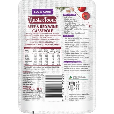 MasterFoods Beef & Red Wine Casserole Slow Cook Recipe Base 175g