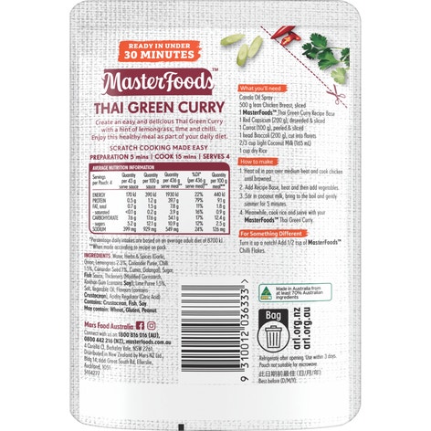 MasterFoods Thai Green Curry Recipe Base 175g