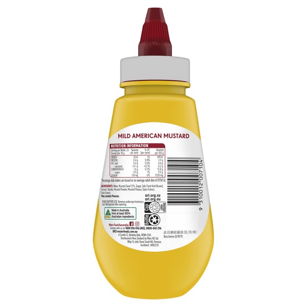 MasterFoods Mild American Mustard Bottle 250g