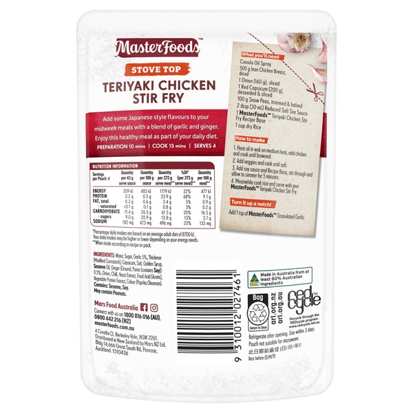 MasterFoods Teriyaki Chicken Stir Fry Recipe Base 175g