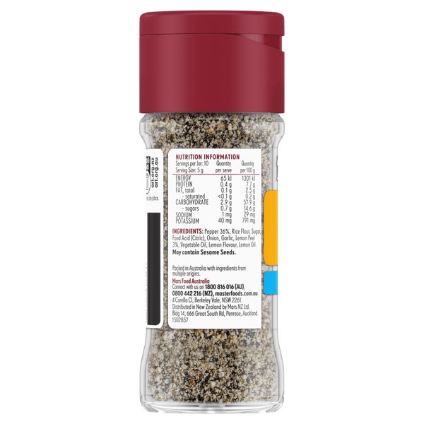 MasterFoods Lemon Pepper No Added Salt Seasoning 50g