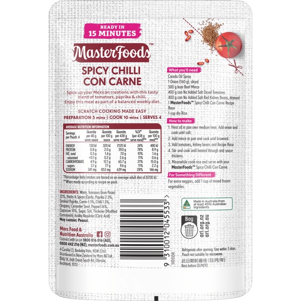 MasterFoods Spicy Chilli Con Carne Recipe Base 160g