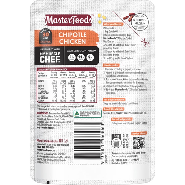 MasterFoods MYMC Chipotle Chicken Recipe Base 175g