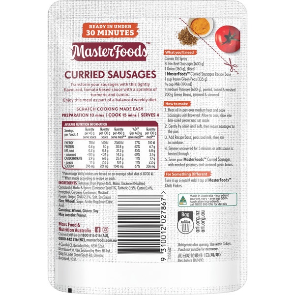 MasterFoods Curried Sausages Recipe Base 175g