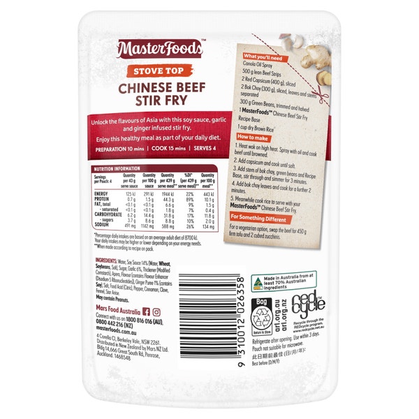 MasterFoods Chinese Beef Stir Fry Recipe Base 175g