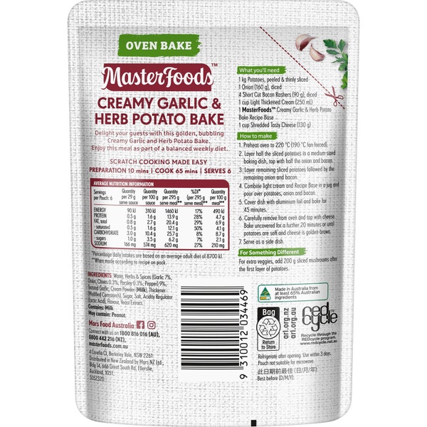 Try our Creamy Herb & Garlic Potato Bake Recipe Base MasterFoods