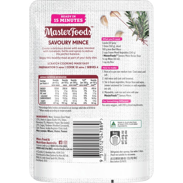Masterfoods Savoury Mince Recipe Base 175g