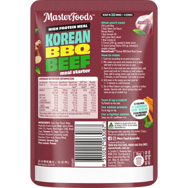 MasterFoods™ High Protein Meal Korean Barbecue Beef 175g