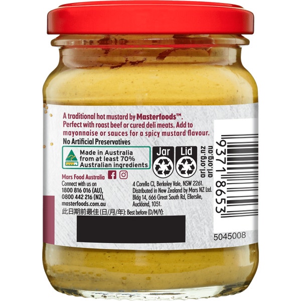 MasterFoods Hot English Mustard 175g