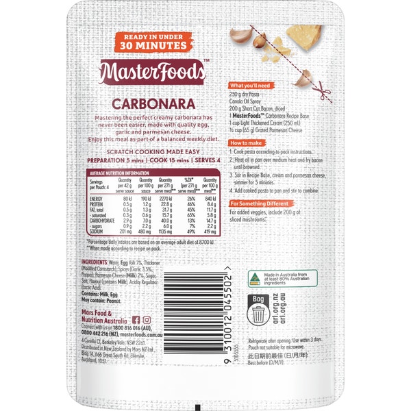 MasterFoods Carbonara Recipe Base 170g