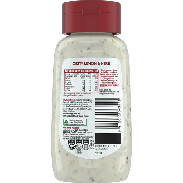 MasterFoods Zesty Lemon & Herb No Rules Sauce 250mL