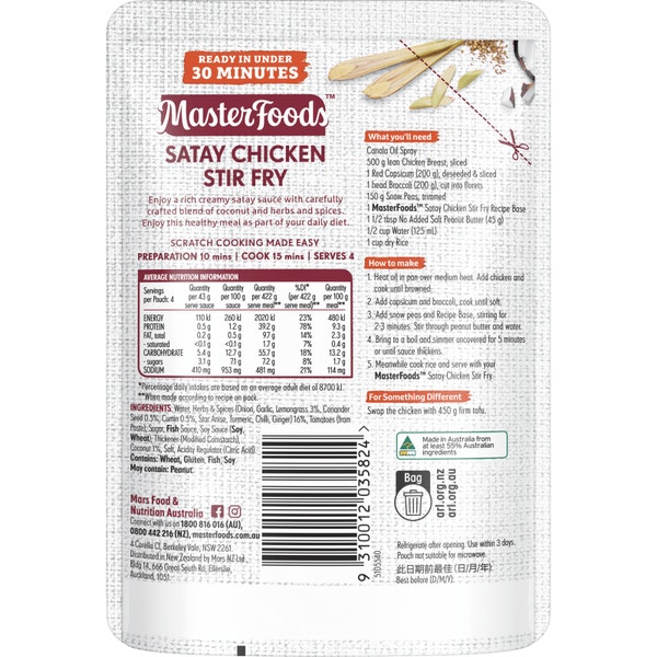 MasterFoods Satay Chicken Stir Fry Recipe Base 175g