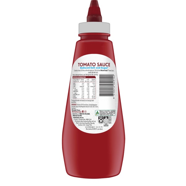MasterFoods Reduced Salt & Sugar Tomato Sauce Bottle 475mL