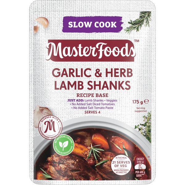 MasterFoods Garlic & Herb Lamb Shanks Slow Cook Recipe Base 175g