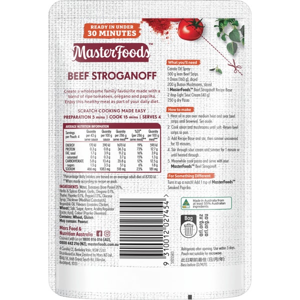 MasterFoods Beef Stroganoff Recipe Base 175g