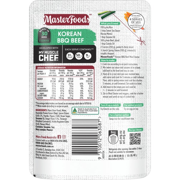 MasterFoods MYMC Korean BBQ Beef Recipe Base 175g