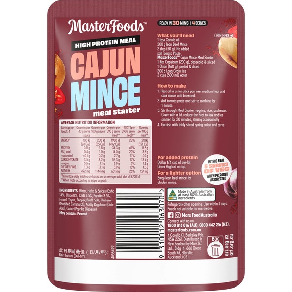 MasterFoods™ High Protein Meal Cajun Mince 175g
