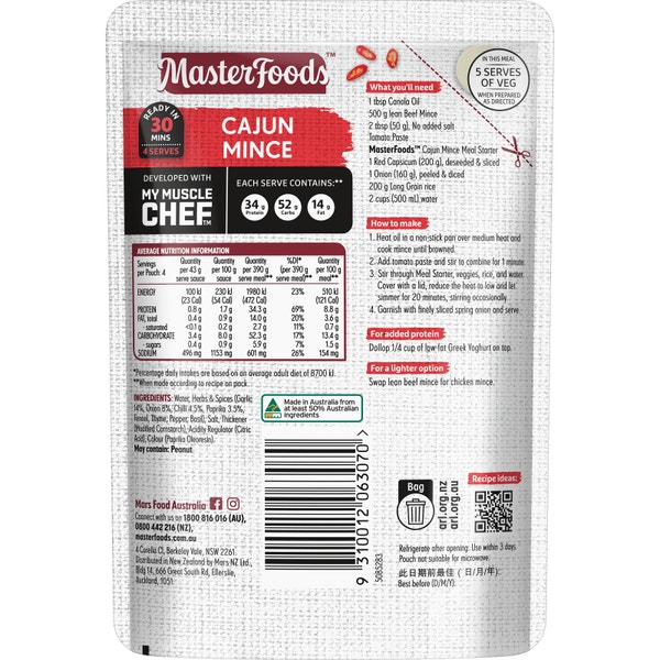 MasterFoods MYMC Cajun Mince Recipe Base 175g