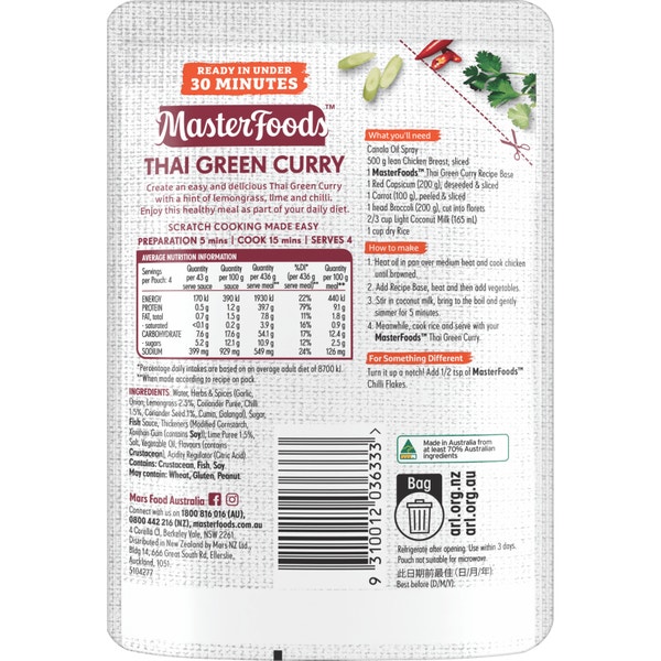 MasterFoods Thai Green Curry Recipe Base 175g