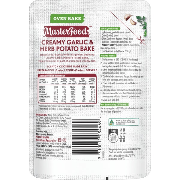 MasterFoods Creamy Garlic & Herb Potato Oven Bake Recipe Base 175g