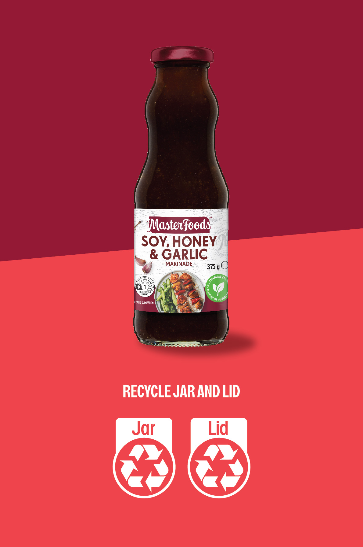 Soy, Honey & Garlic Bottle with Recycling Info