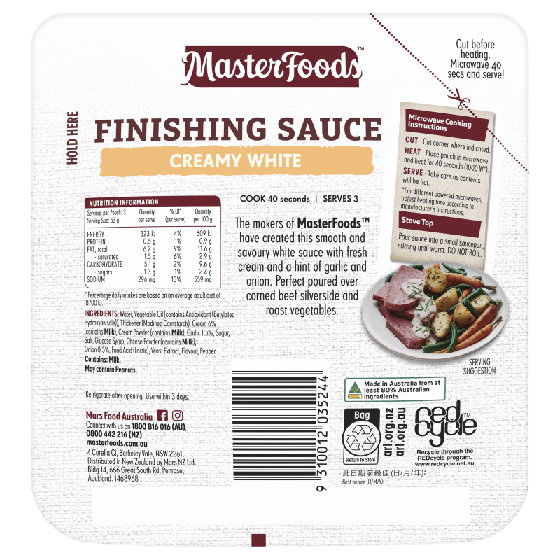 Easy to use Creamy White Finishing Sauce MasterFoods™