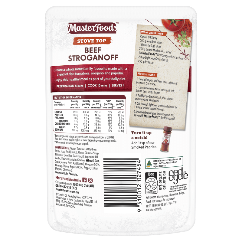 Try our slow cooked Beef Stroganoff Recipe Base MasterFoods