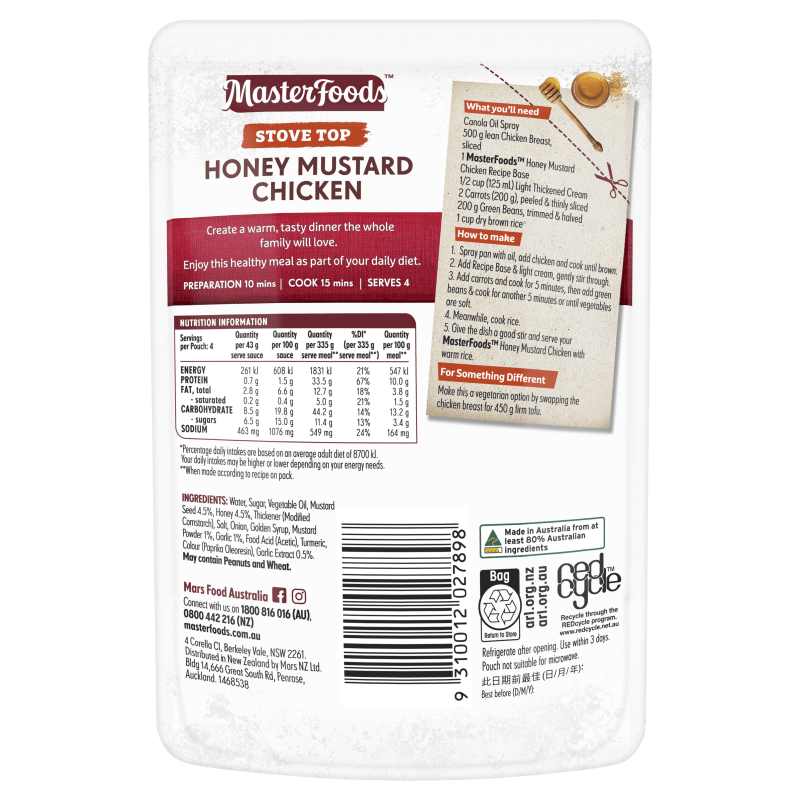 Try our quick and easy Honey Mustard Chicken Recipe BaseMasterFoods