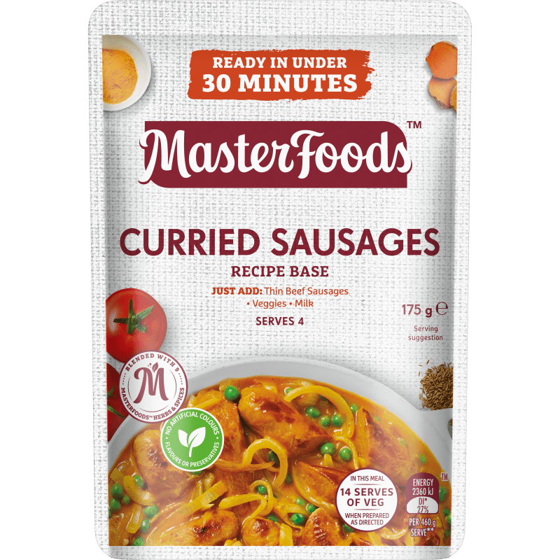 Try our quick and easy curried sausages Recipe Base MasterFoods