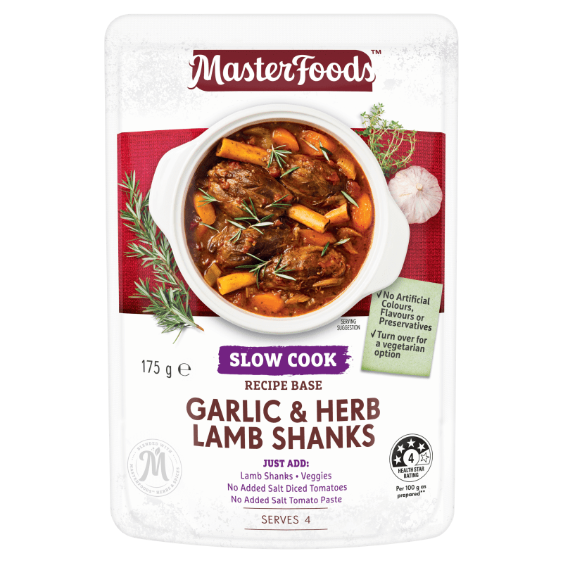 Try our slow cooked Garlic & Herb Lamb Shanks Recipe BaseMasterFoods